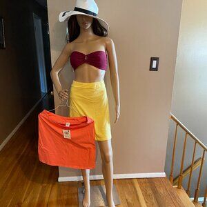 Icantoo Bikini Swim Cover Up Skirt NWT Size M Yellow or Salmon Pink 100% Cotton